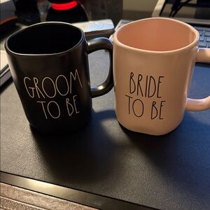 Rae Dunn Black and Pink Bride and Groom Mug Set